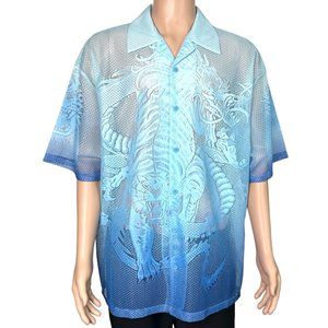 RARE Vintage Sullivan Premium Mens‎ XL Blue Button Up Asian Dragon Lace Shirt